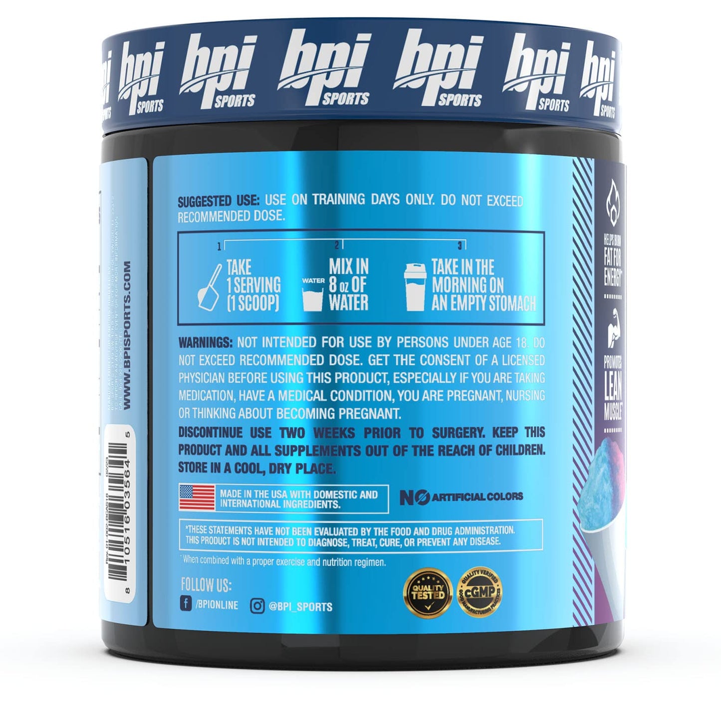 BPI Sports Best BCAA Shredded - Thermogenic Recovery Drink - Caffeine Free - BCAA Powder - Lean Muscle Building, Preworkout, Aminos & Hydration - Snow Cone - 25 Serving