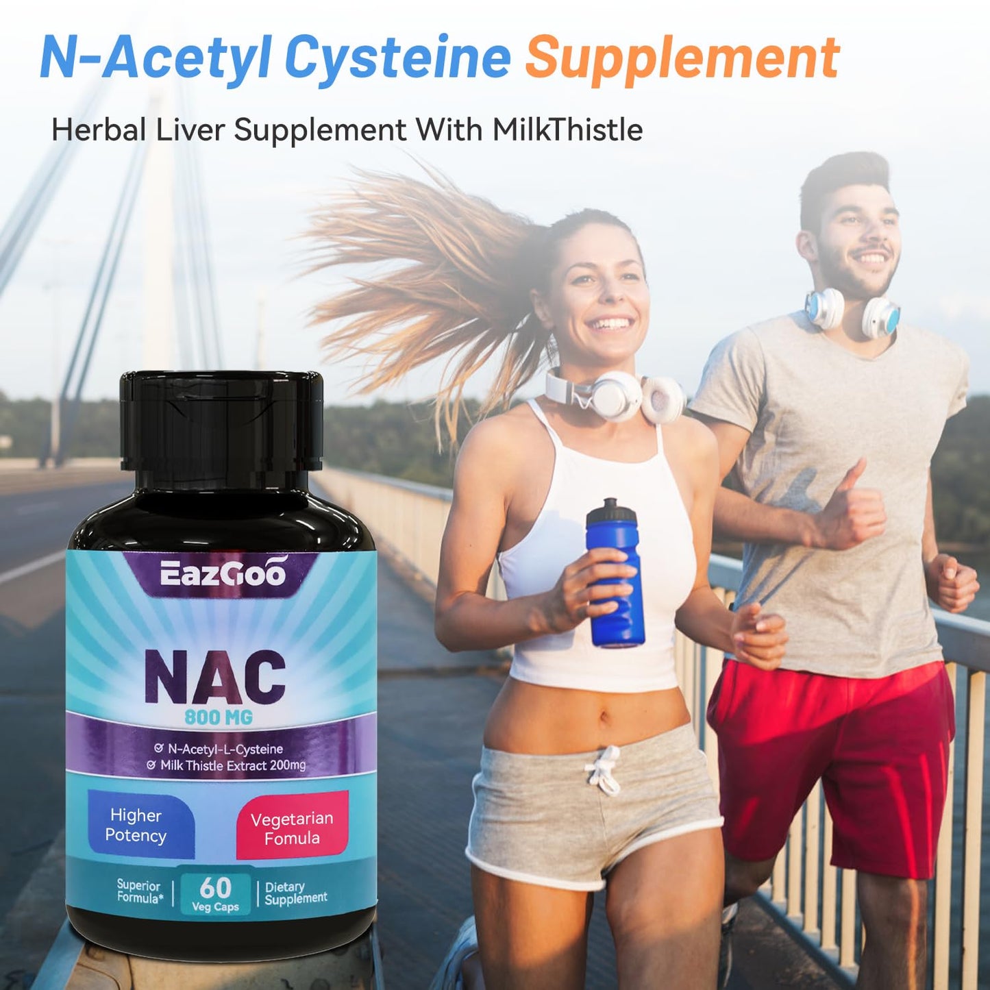 EAZGOO NAC Supplement N-Acetyl Cysteine 800mg, with Milk Thistle 200mg, Non-GMO, Gluten Free - 60 Capsules