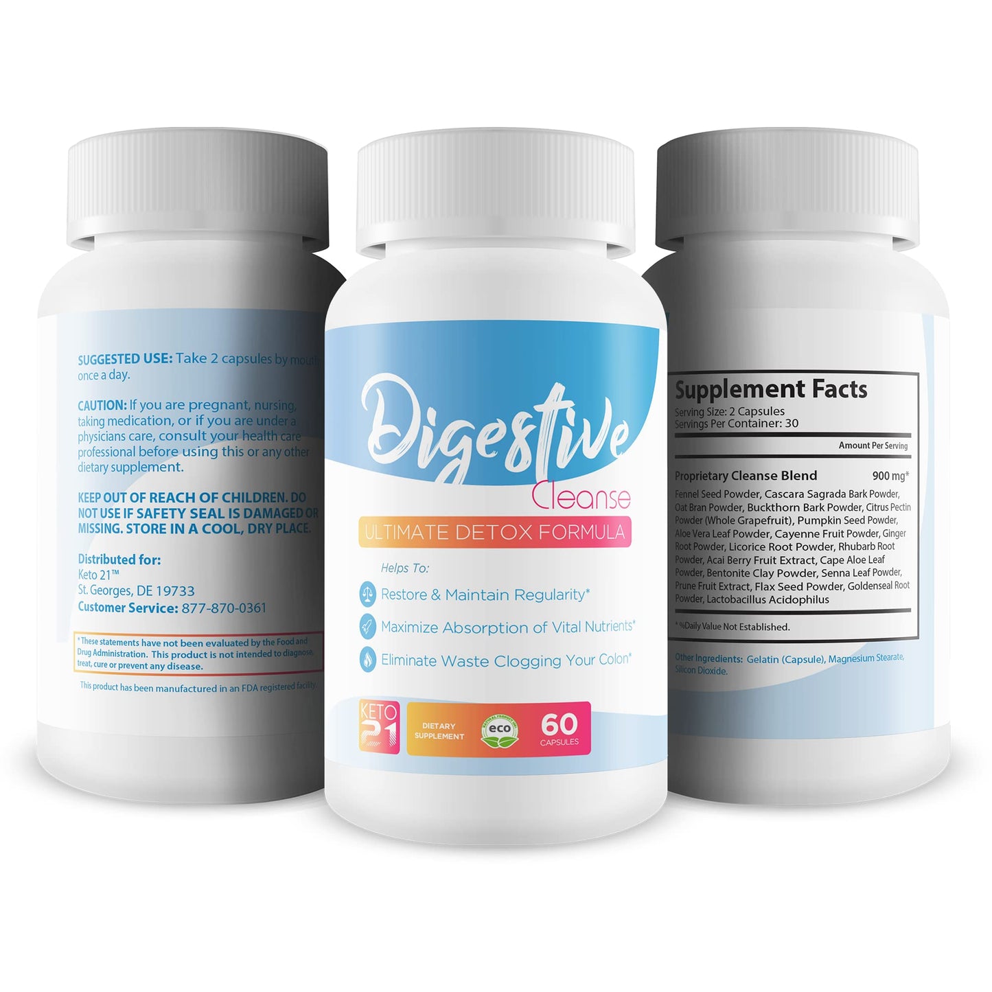 Digestive Cleanse - Ultimate Detox Formula - Restore and Maintain Regularity - Maximize Absorption of Vital Nutrients - Eliminate Waste Clogging Your Colon - Clear the way for the body to expel Toxins