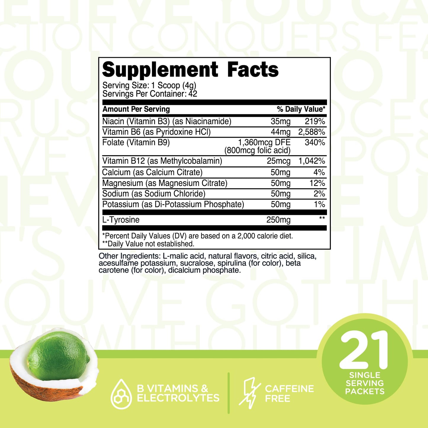 TransformHQ Hydration Electrolyte Drink Mix (Coconut Lime Flavored) 42 Servings Per Container