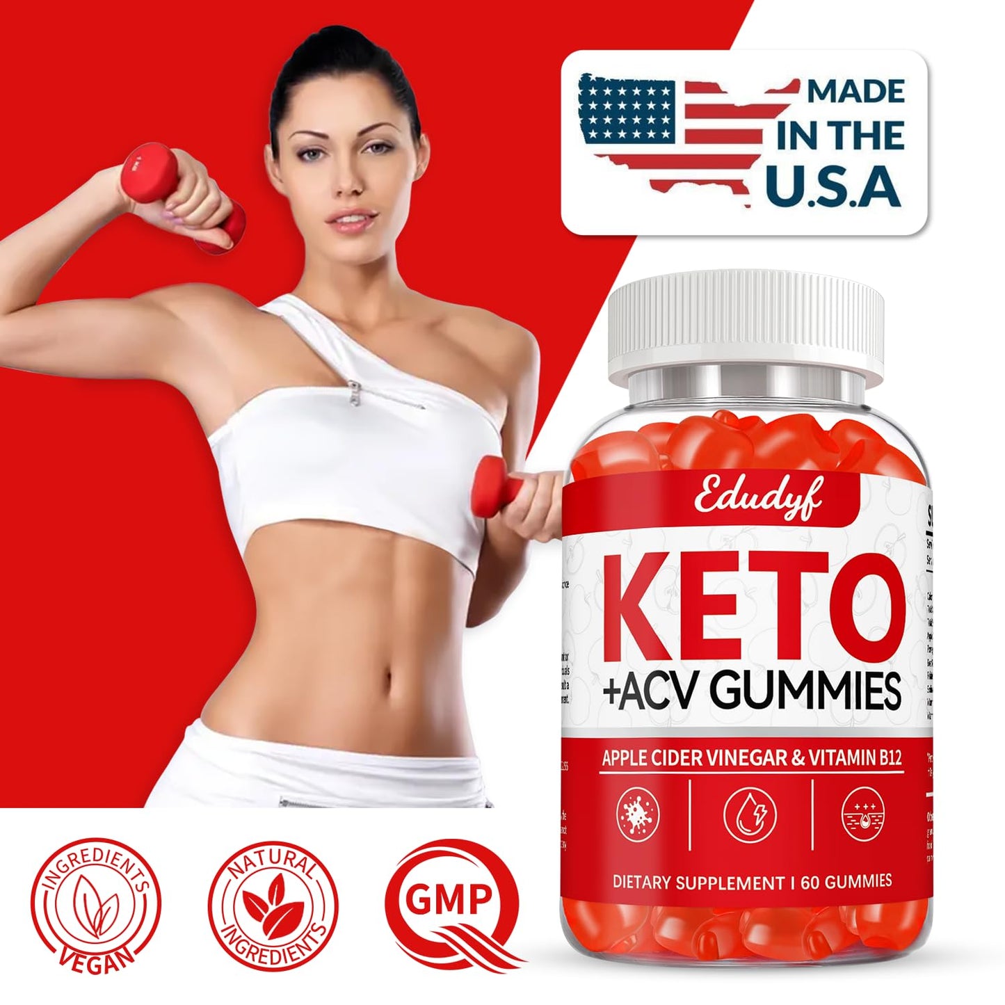 Juebingy Keto ACV Gummies, Gluten & Sugar Free Apple Cider Vinegar Supplement for Men & Women - 180 Gummies (1500 mg-3 Pack)