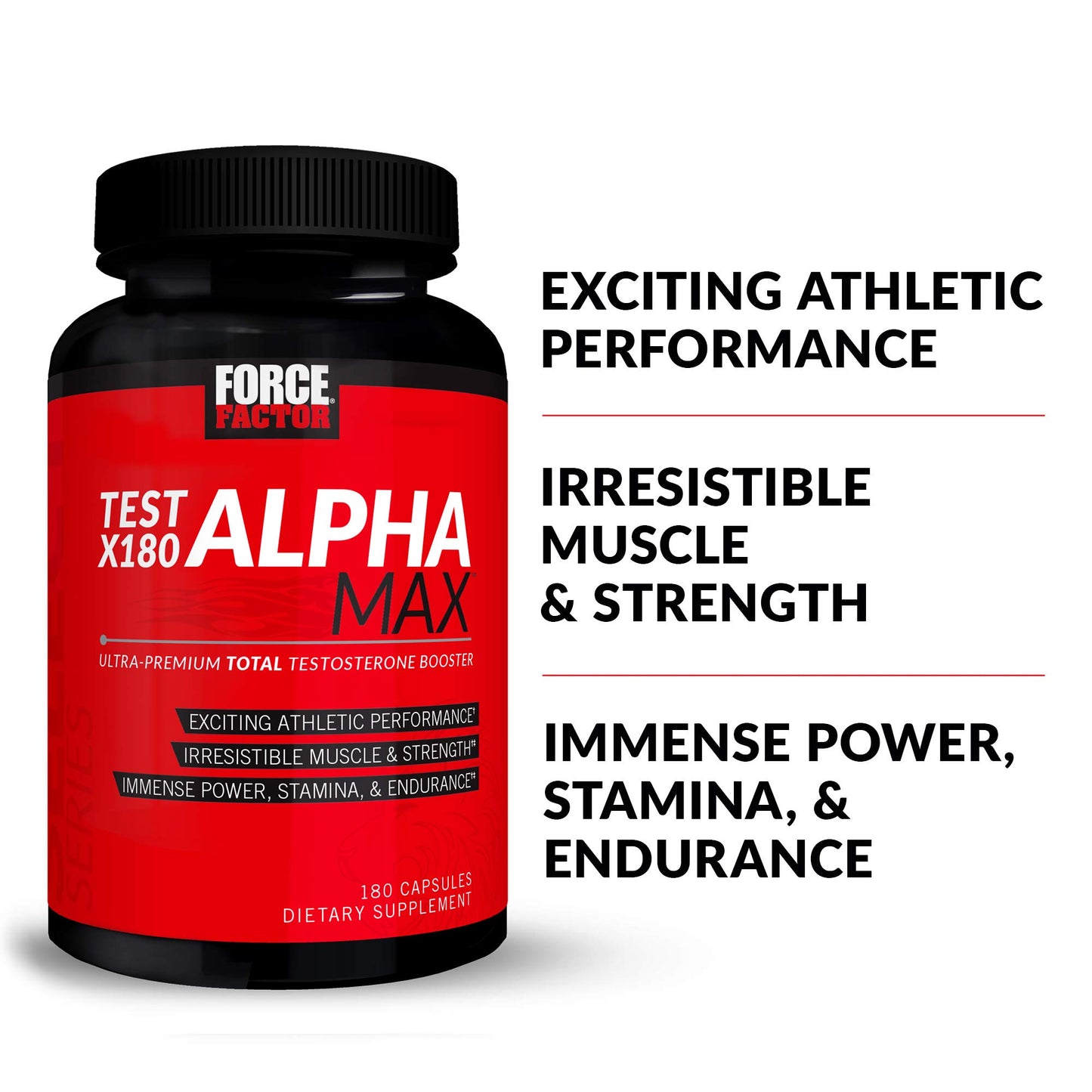 FORCE FACTOR Test X180 Alpha Max Total Testosterone and Nitric Oxide Booster for Men with Fenugreek Seed and Tribulus to Increase Blood Flow and Improve Male Athletic Performance, 180 Capsules
