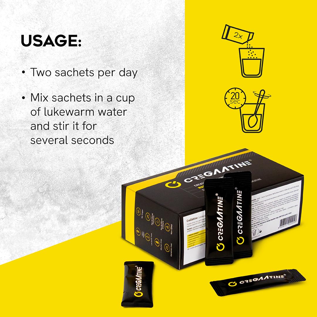 CreGAAtine Micronized Creatine Monohydrate + GAA | Increase Strength, No Water Retention | Boosts Memory & Focus | Single-Serve Packets | 60 Sachets, 30 Servings | (Sachets, Unflavored)