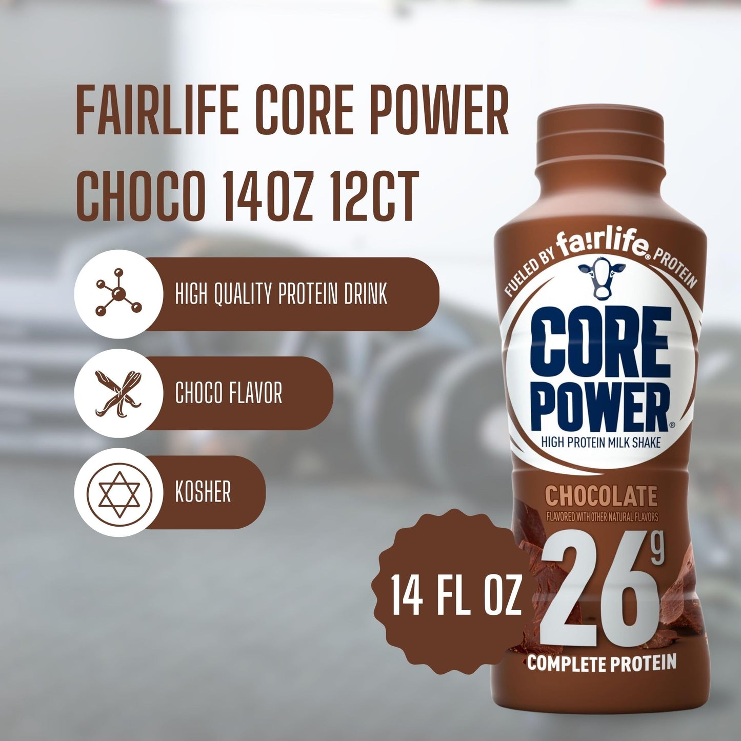 Worldwide Nutrition Bundle: Core Power Fairlife 26g Protein Milk Shakes - Ready To Drink for Workout Recovery - Chocolate Flavor, 14 Fl Oz (Pack of 12) and Multi-Purpose Key Chain