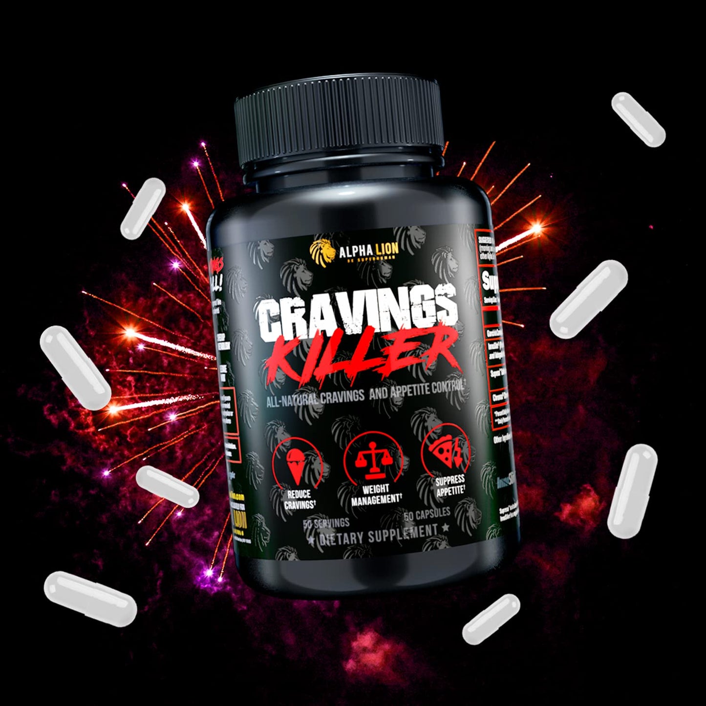 Alpha Lion Cravings Killer Supplement with Saffron Extract & Garcinia Cambogia Extract for Metabolism & Diet Support, Helps Control Hunger & More (50 Capsules)