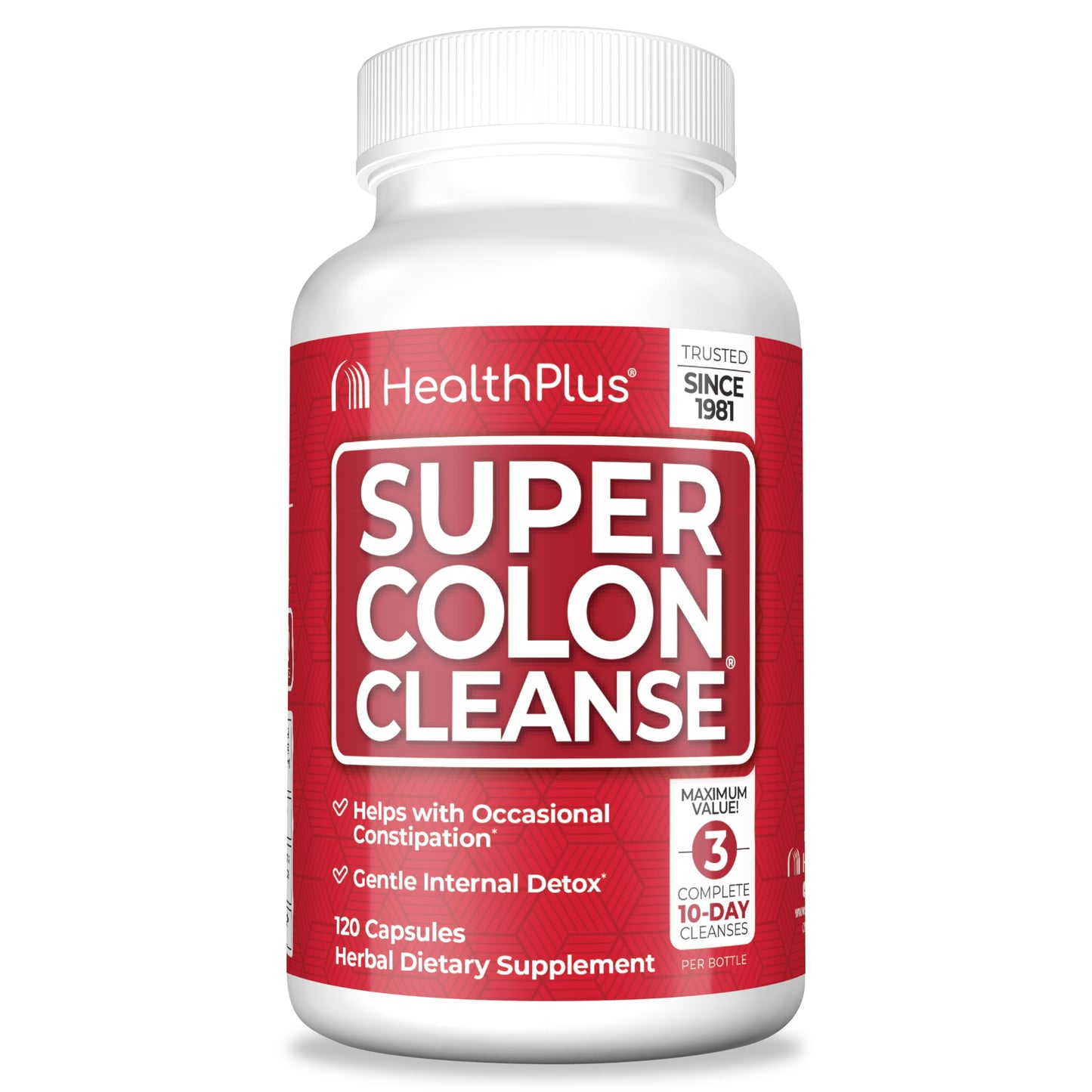 Health Plus Super Colon Cleanse 30 Day Supply of Gentle Gut Cleanse Detox, Psyllium Husk, Probiotics for Constipation Relief & Digestive Support, 120 Capsules