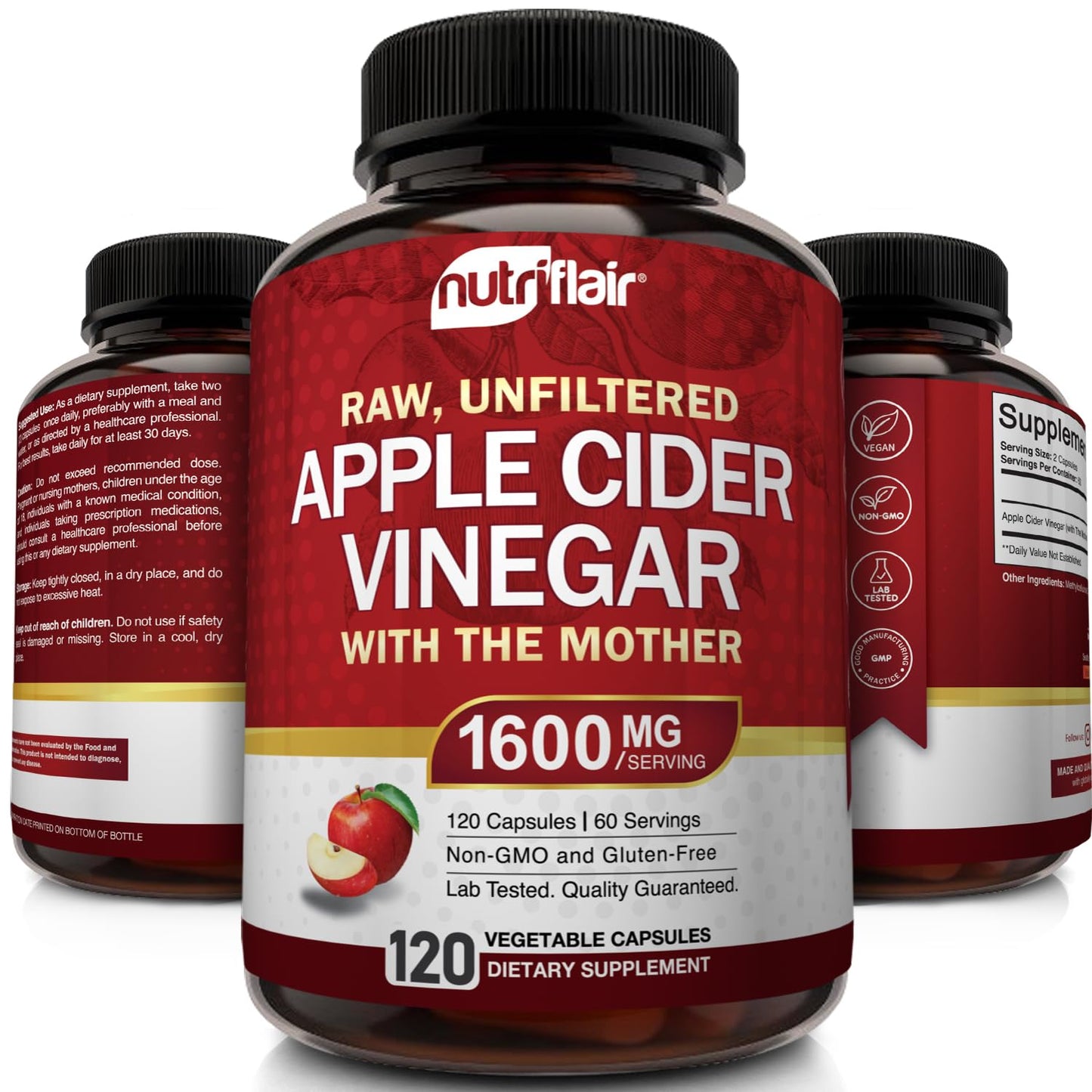 Apple Cider Vinegar Capsules with The Mother - 120 Vegan ACV Pills - Best Supplement for Healthy Weight Loss, Diet, Keto, Digestion, Detox, Immune - Powerful Cleanser & Appetite Suppressant Non-GMO