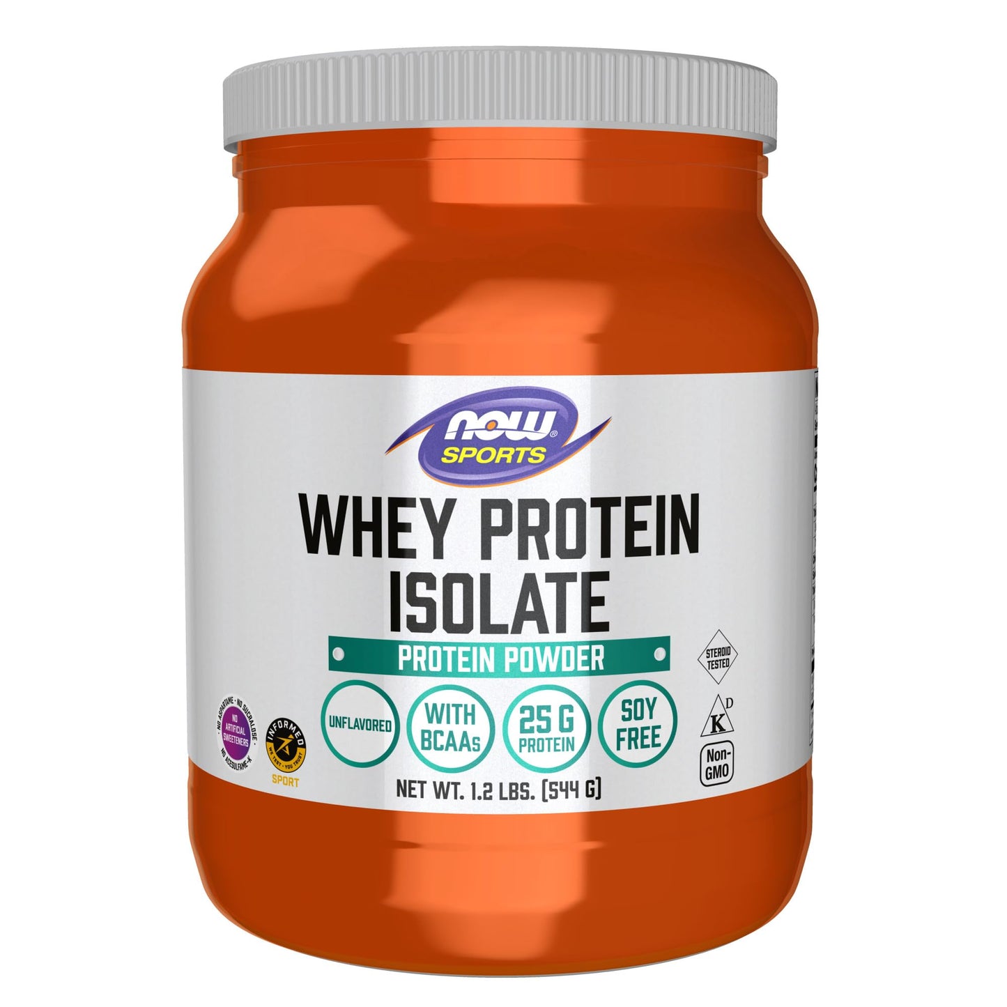 NOW Foods Sports Nutrition, Whey Protein Isolate, 25 g With BCAAs, Unflavored Powder, 1.2-Pound