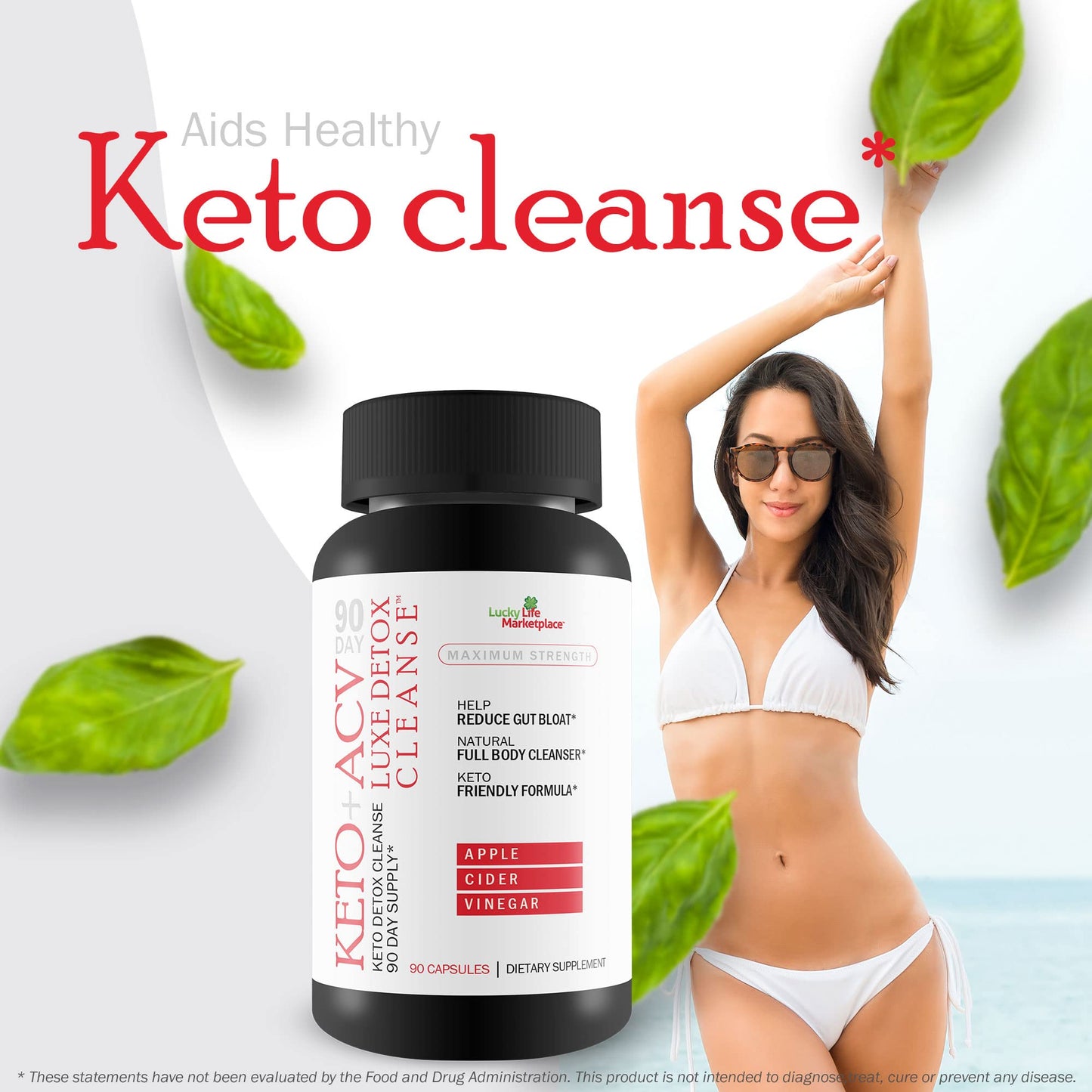90 Day Keto + Acv Luxe Detox Cleanse - Psyllium Keto Detox Cleanse 90 Day Supply - Help Reduce Gut Bloat & Belly Size - Full Body Cleanser - Premium Keto Acv Luxe Cleanse Keto Lux