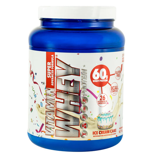 Vitamin Whey Protein Powder, Ice Cream Cake Flavor, 60g Whey Protein, 26 Vitamins & Minerals, BCAA Complex, Gluten-Free