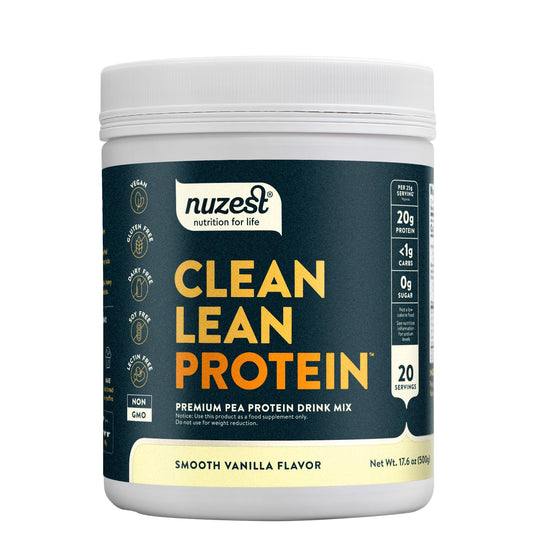 Nuzest - Pea Protein Powder - Clean Lean Protein, Premium Vegan Plant Based, Dairy Free, Gluten Free, GMO Free, Naturally Sweetened Protein Shake, Smooth Vanilla, 20 Servings, 1.1 lb