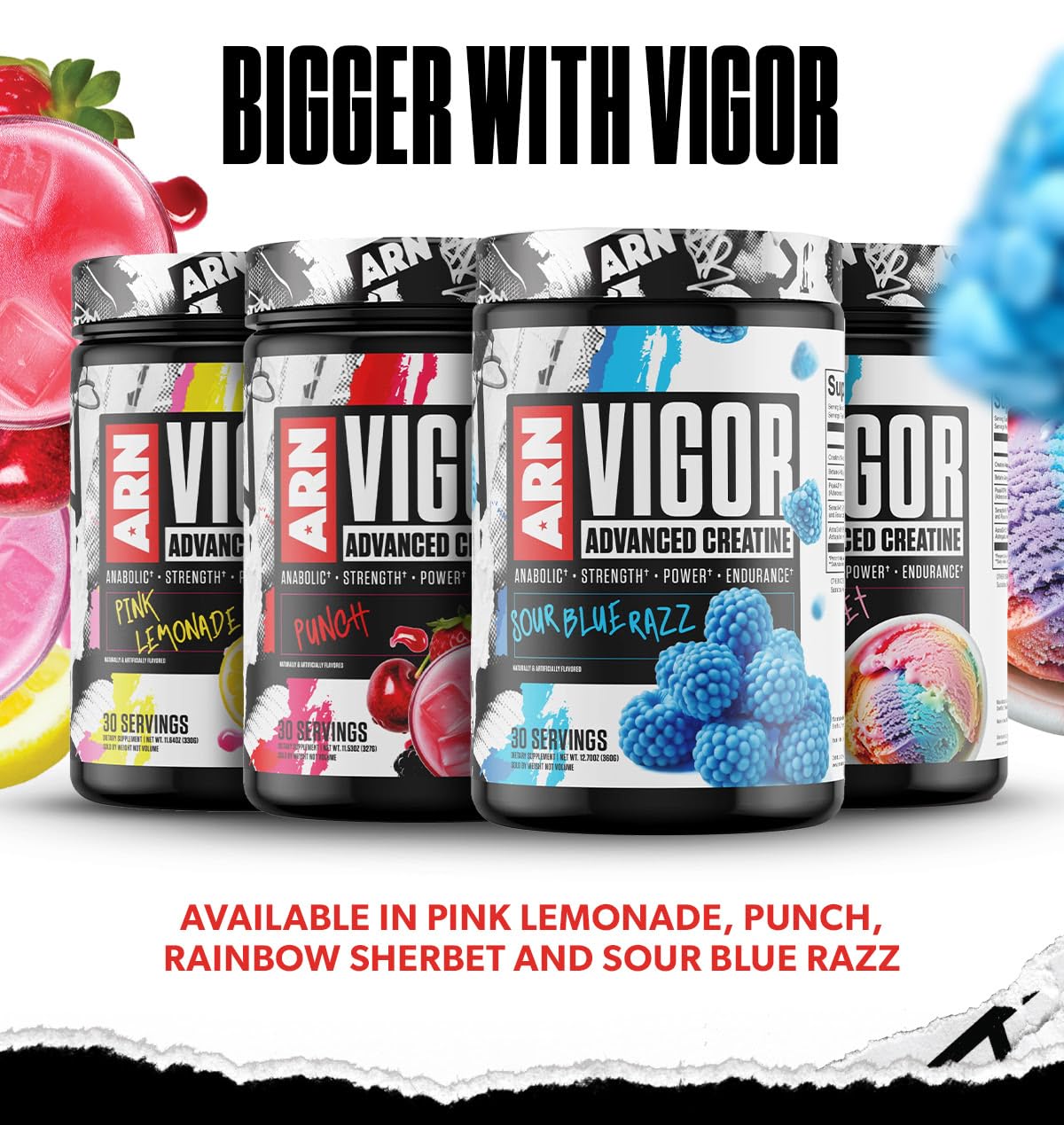 Arms Race Nutrition | ARN | Vigor Advanced Creatine Formula (30 Servings, Rainbow Sherbet)