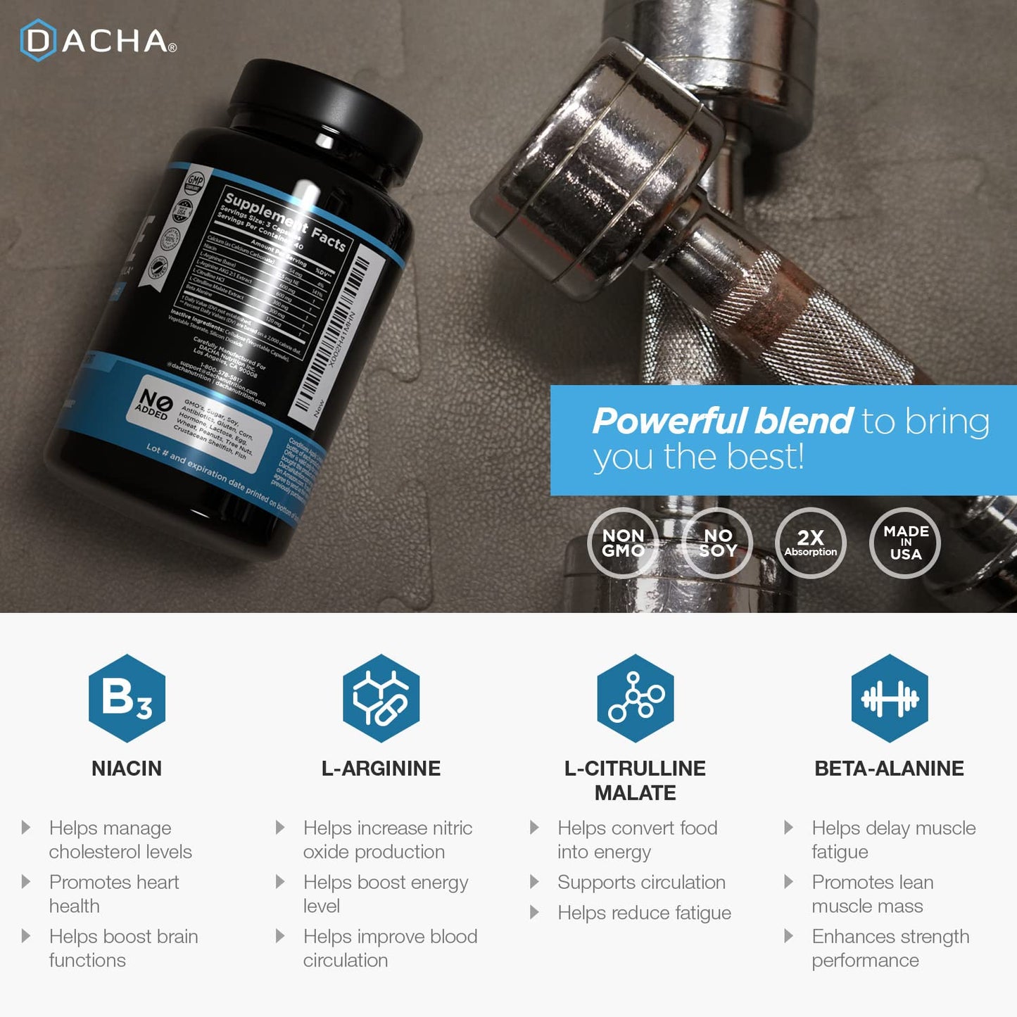 DACHA Premium L Arginine Pills 1920 MG - 120 VCAPS AAKG Nitric Oxide Precursor, L-Citrulline HCL, Beta Alanine, Essential Amino Acids for Energy, Muscle Growth, Heart Health, Vascularity & Stamina