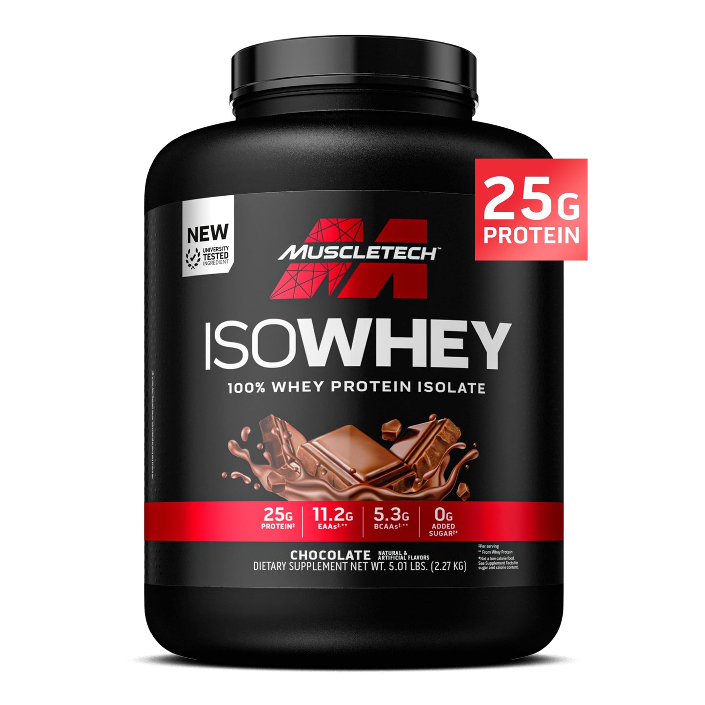 MuscleTech ISO Whey Isolate Protein Powder, Chocolate - Post Workout Gym Supplement for Lean Muscle Gain, Body Building Weight Gainer & Recovery - 25g Protein, BCAA, EAA & 0 Added Sugar - 5lbs
