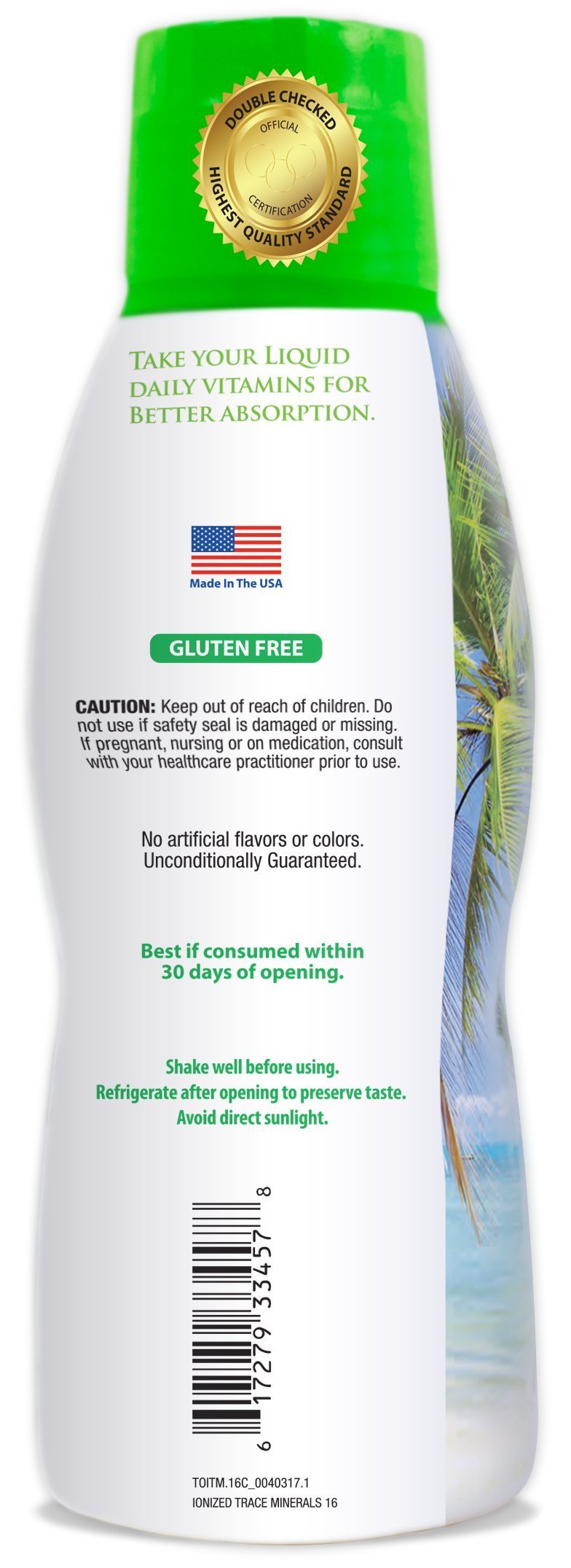 Tropical Oasis - Premium Ionized Plant Based Trace Minerals Liquid Formula- 74 essential minerals in liquid form for up to 96% Absorption - 16 oz, 32 servings