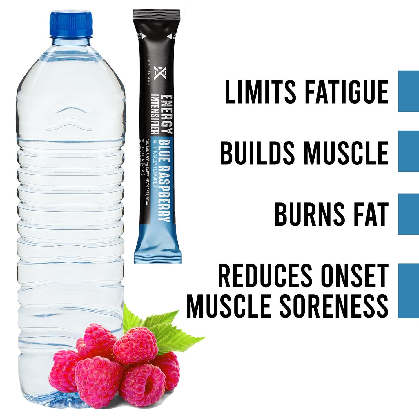 CardoMax Energy Intensifier - Liquid Energy Boosting Water Flavoring with 200mg Caffeine, BCAA, Vitamin B12, B6, B3, Keto-Friendly, Vegan, Sugar-Free, No Calories (Blue Raspberry Flavor)