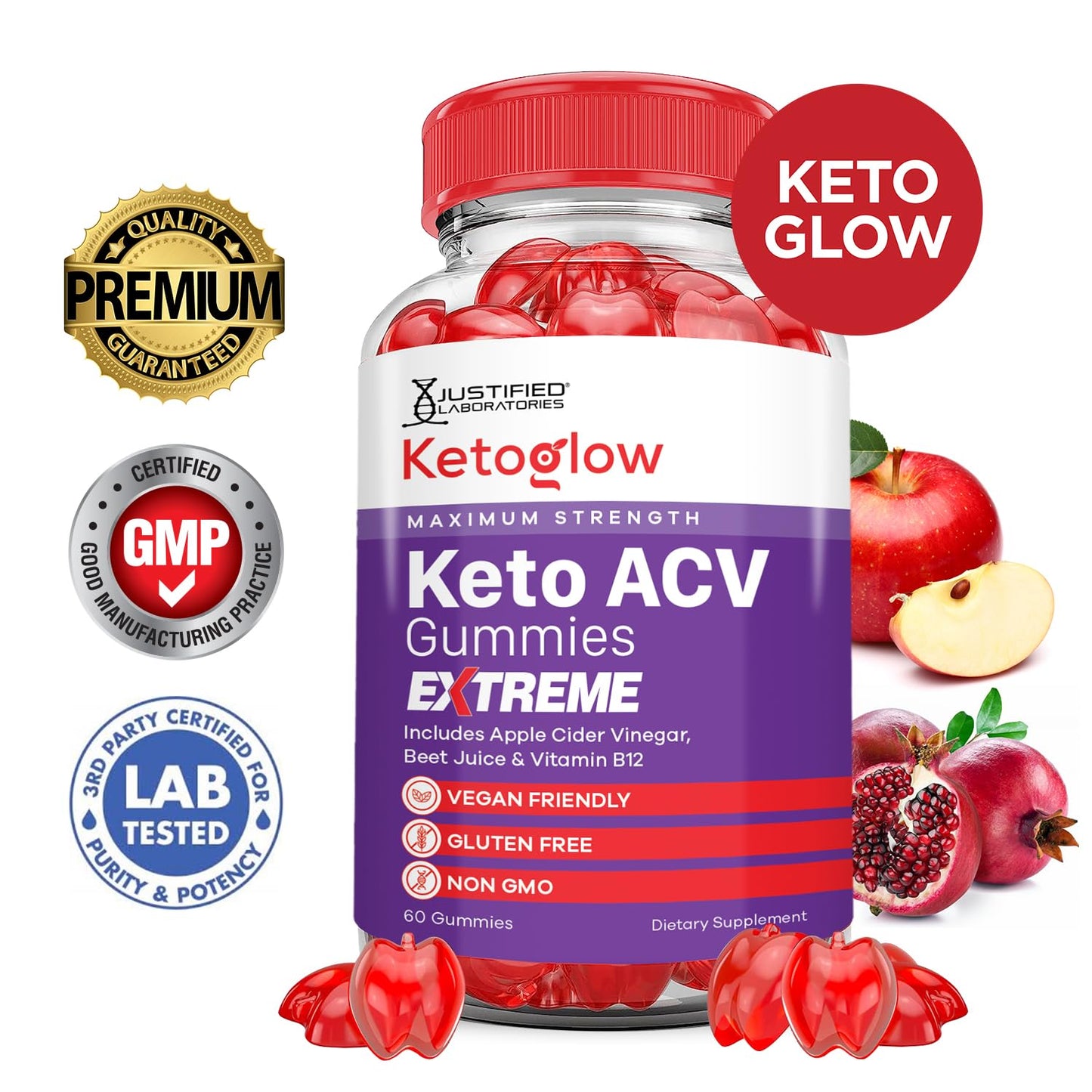 Keto Glow Keto ACV Gummies Extreme 2000MG Ketoglow Keto Gummies Apple Cider Vinegar Formulated with Pomegranate Beet Juice Powder B12 Vegan Non GMO 60 Gummys