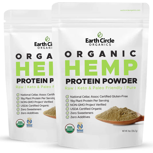 Earth Circle Organics Organic Hemp Protein Powder, Lab Tested 100% Gluten Free, Plant Based & Vegan Raw Protein Powder - Perfect for Keto, Meal Replacement Shakes, Pre & Post Workout (8oz, Pack of 2)