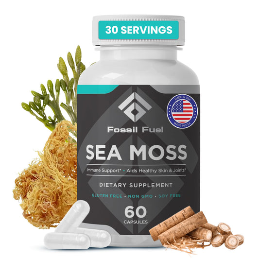 Fossil Fuel- Organic Superfood for Energy, Digestive Health, Immune Support, and Inflammation Relief - Packed with Essential Nutrients and Minerals, Sea Moss (60 Capsules)