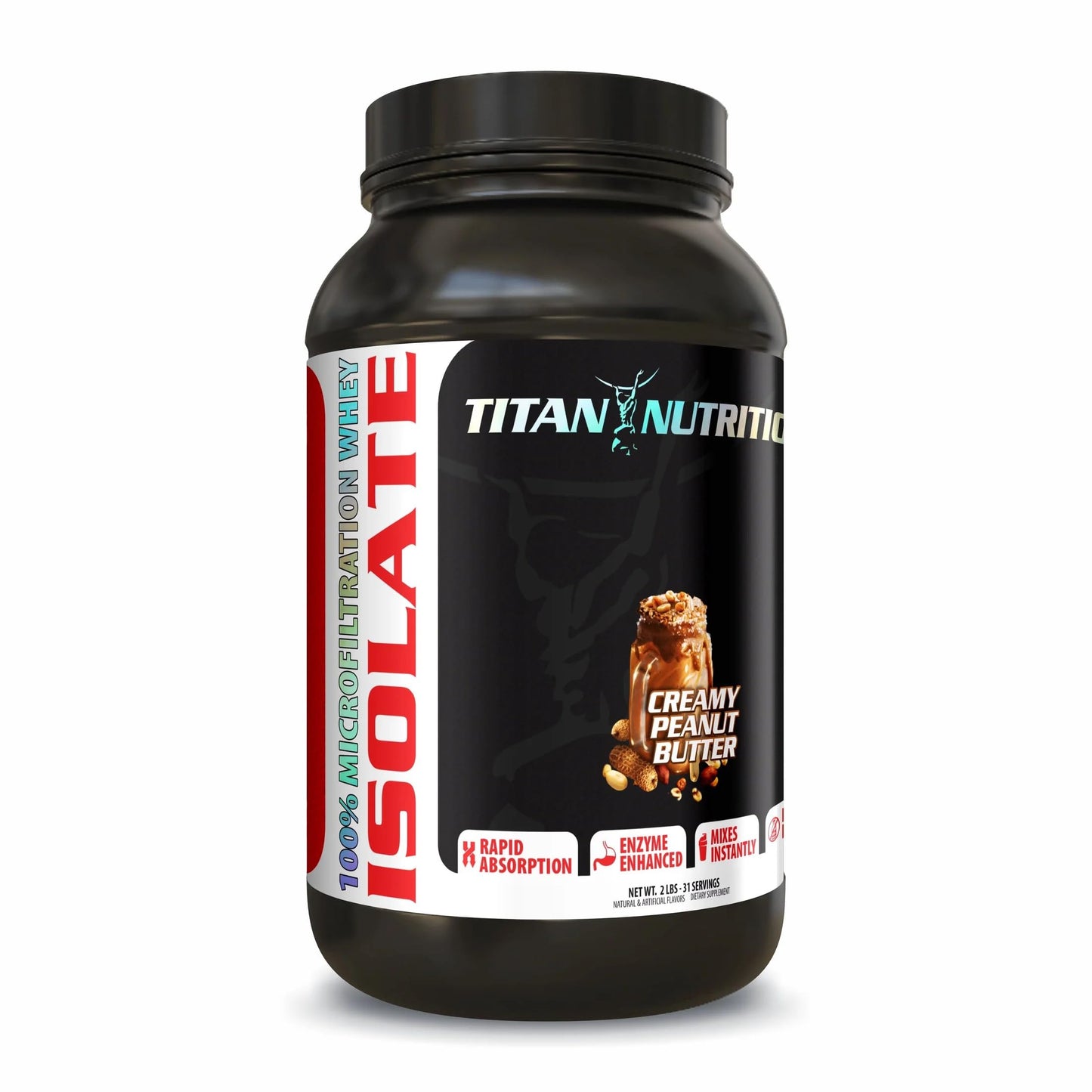 Titan Isolate Whey Protein, 2 lbs - Microfiltered Whey Isolate Accelerates Recovery, Supports Muscle Growth, 23g of Protein, BCAAs, Digestive Enzymes (Creamy Peanut Butter)