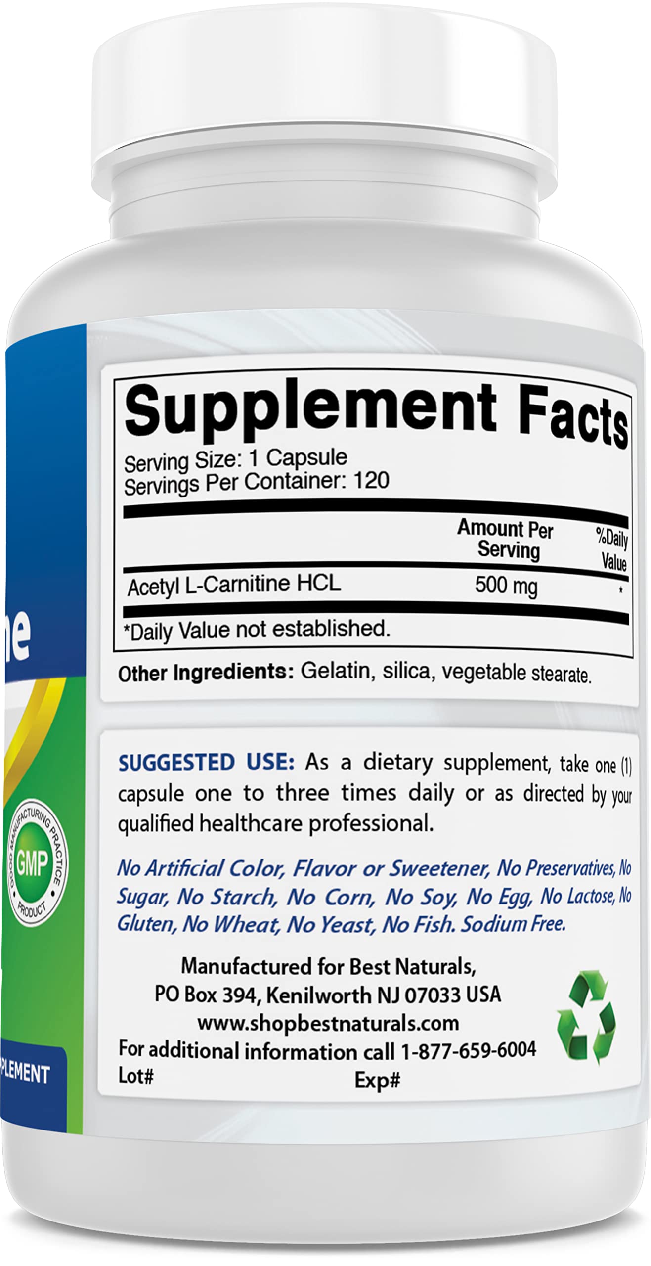 Best Naturals Acetyl L-Carnitine 500 Mg 120 Capsules (120 Count (Pack of 1))