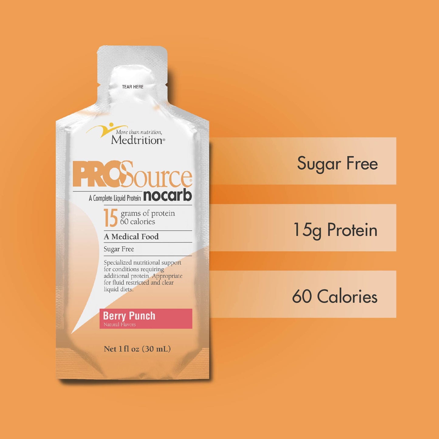 Medtrition ProSource NoCarb Berry Energy Punch Liquid Packets Case of 25-1 fl oz Packets