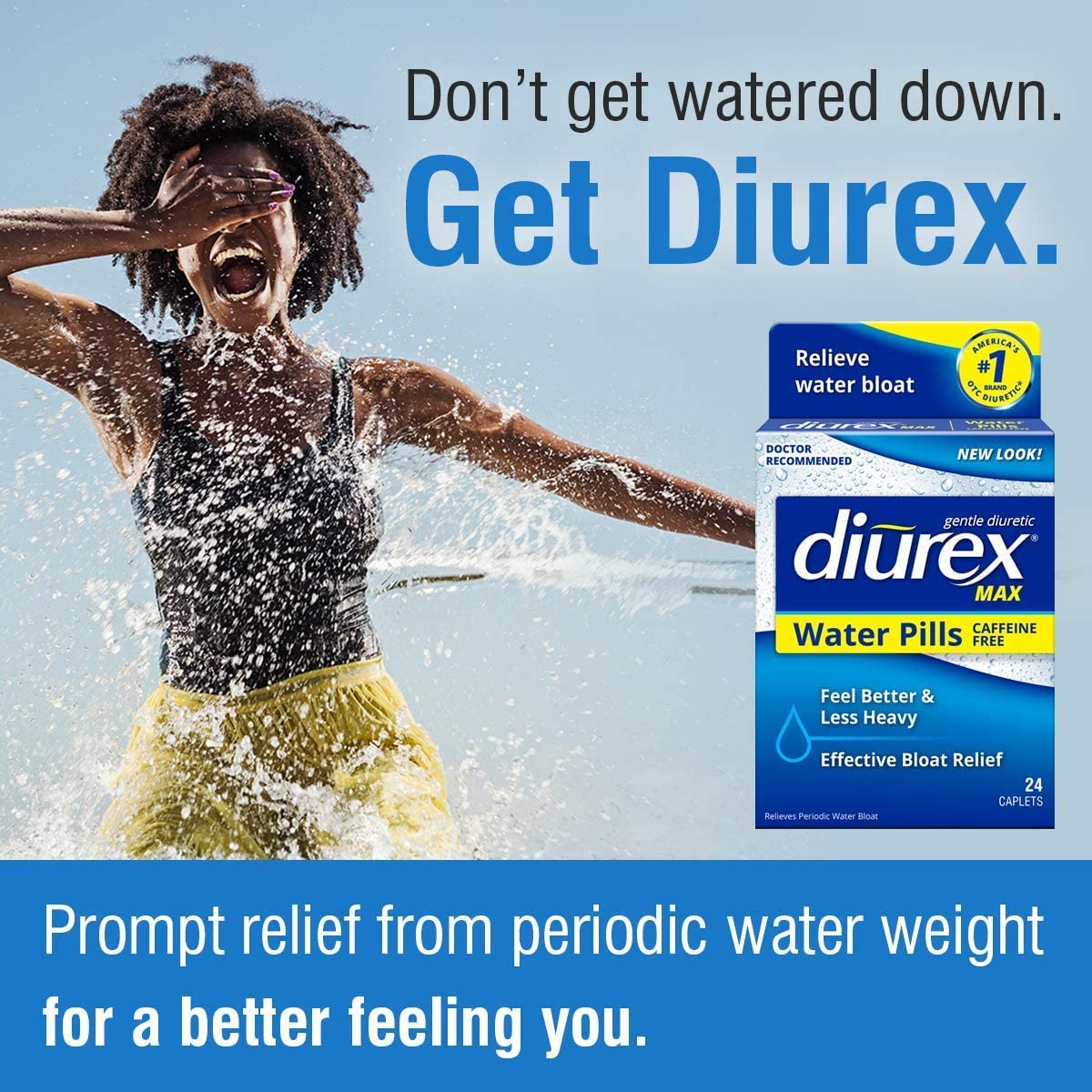 Diurex Max Water Caplets Caffeine Free - 24 Caplets, Pack of 4