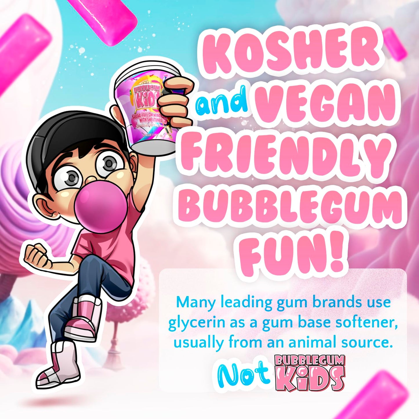 Bubblegum Kids SugarFree Gum  Classic Bubble Gum Flavor Sugar Free  Bubble Gum for Kids and Adults Craving Nostalgia  Vegan and Kosher Friendly Parent Approved Bubble Gum  Pack of 1
