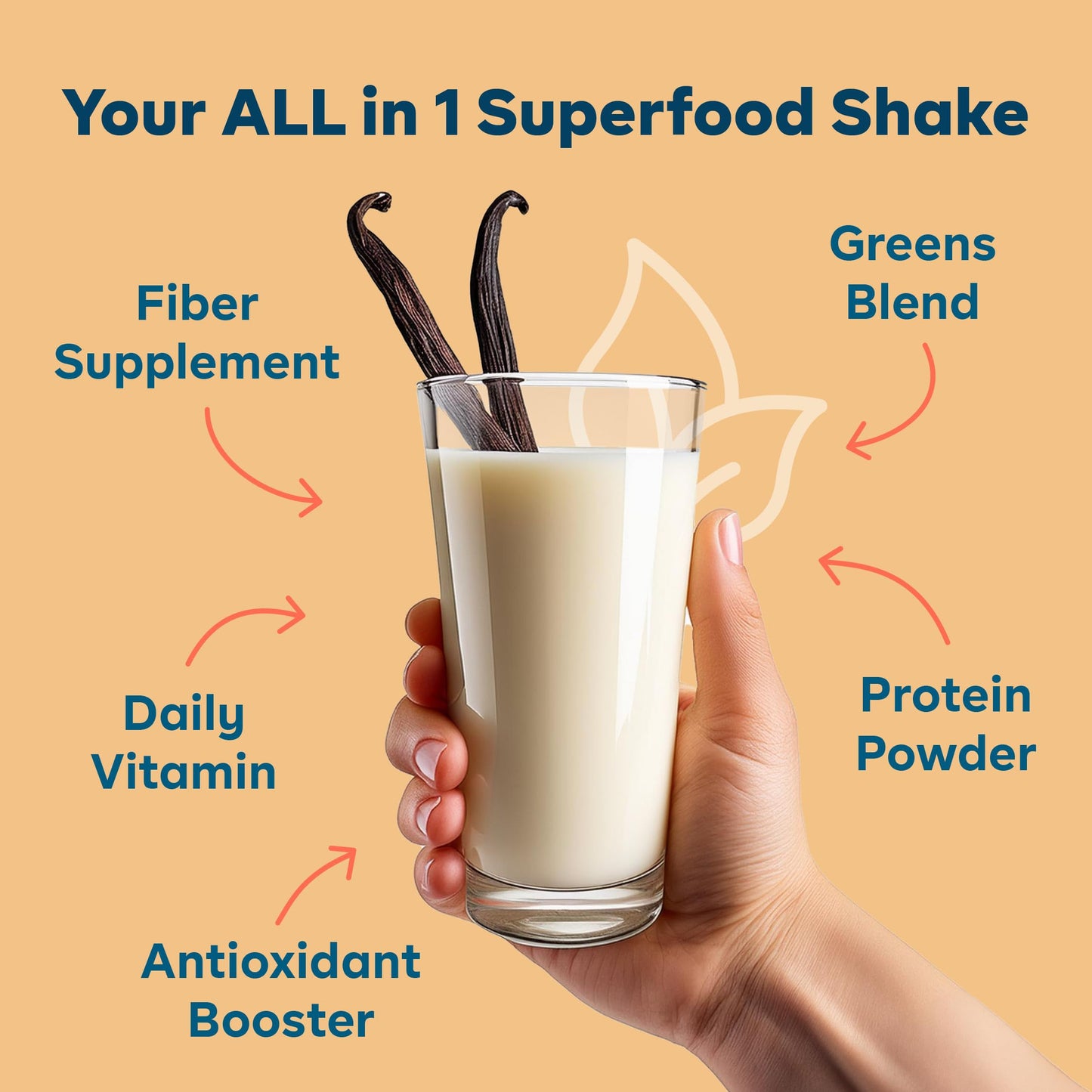 Goode Health Vanilla Spice Superfood Nutrition Shake - 7 Single-Serve On The Go Travel Packs - 15g Vegan Protein, 5g Fiber, Zero Sugar - Complete Nutrition Blend