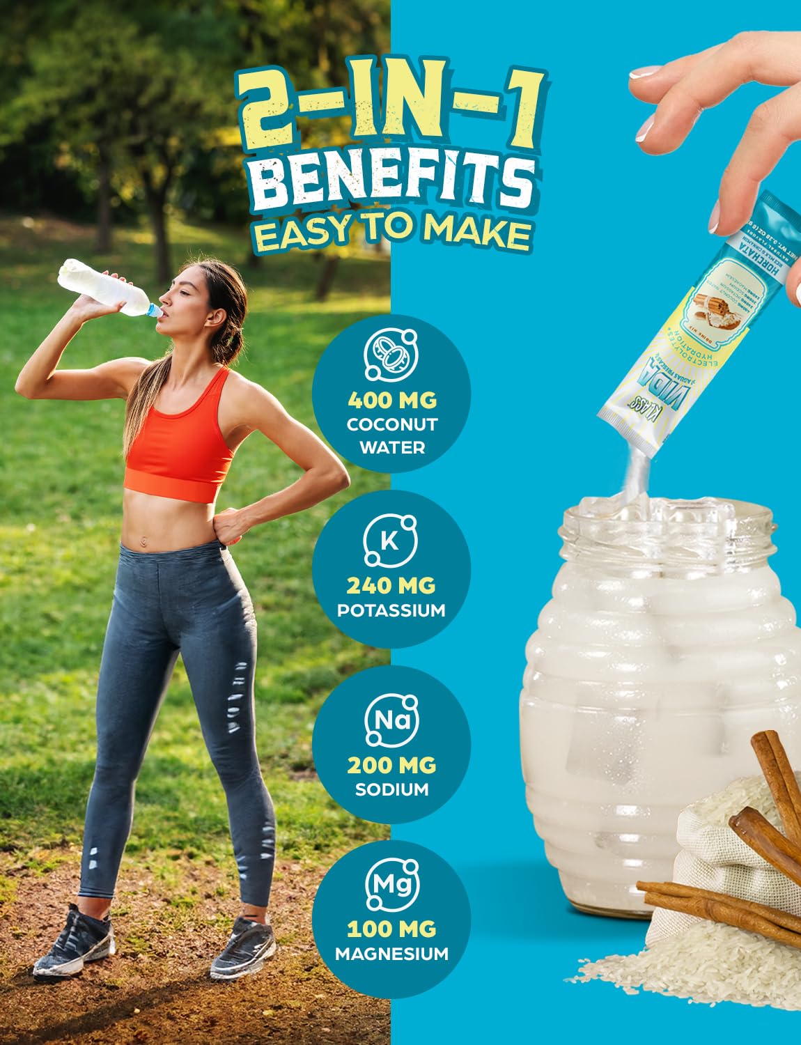 KLASS VIDA Hydration Sugar-Free Powder Packets |Electrolyte Agua Fresca Drink Mix |Horchata |15 Single Serve Sticks |Low Calorie, Natural Colors and Natural Flavors