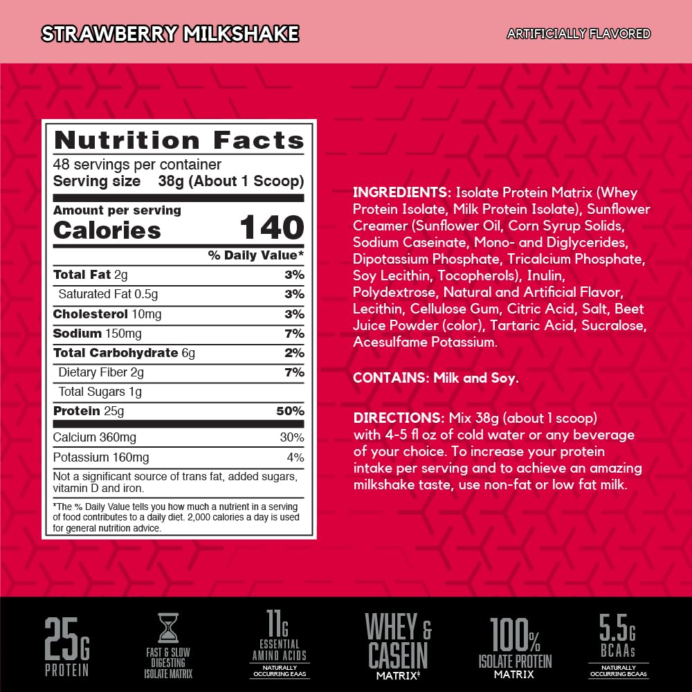 BSN SYNTHA-6 Isolate Protein Powder, Strawberry Protein Powder with Whey Protein Isolate, Milk Protein Isolate, Flavor: Strawberry Milkshake, 48 servings