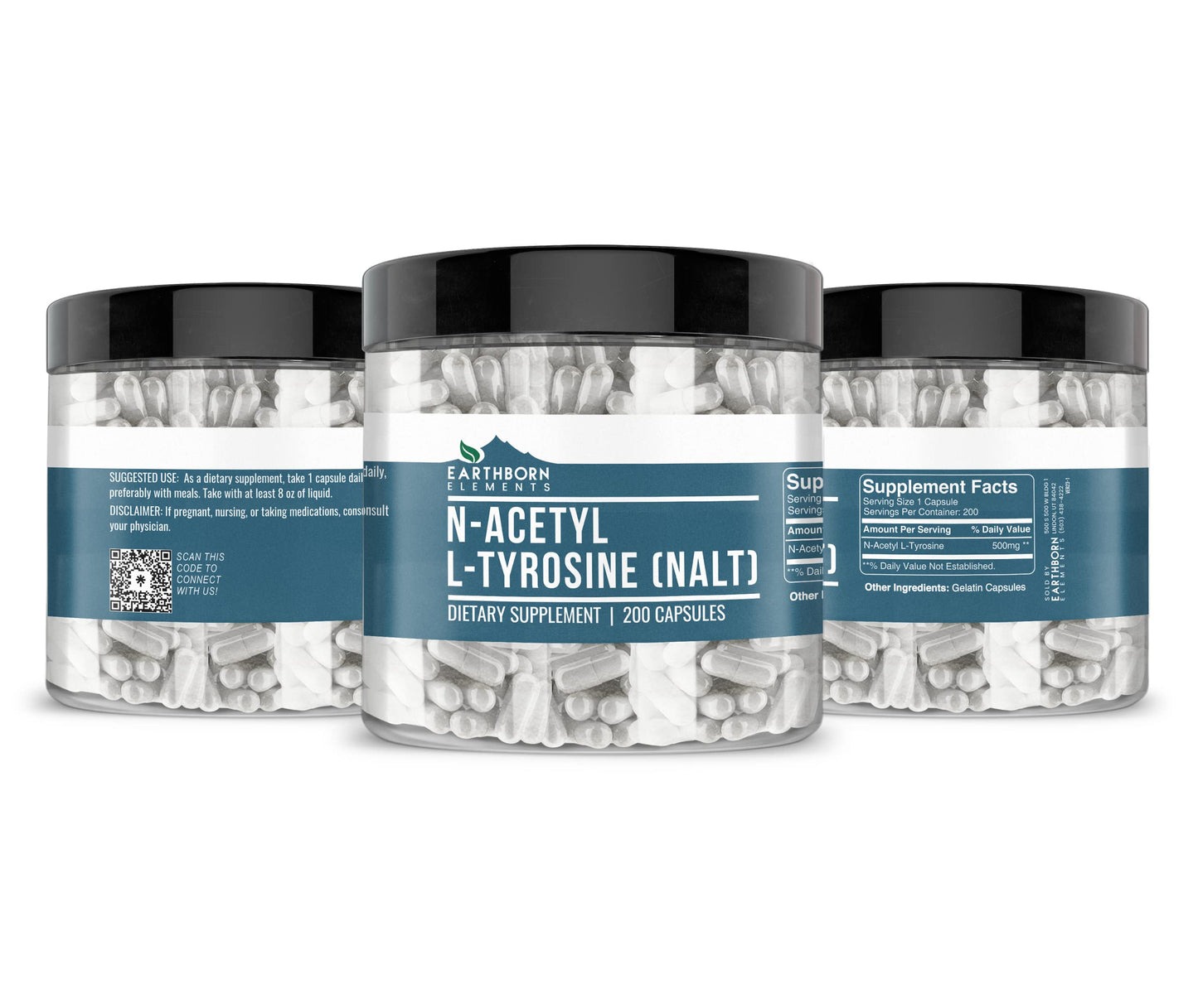 Earthborn Elements N-Acetyl L-Tyrosine (NALT) 200 Capsules, Pure & Undiluted, No Additives