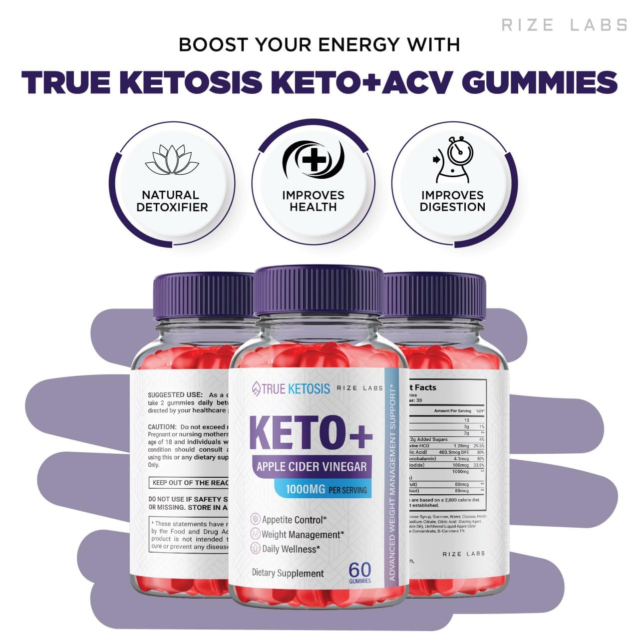 rize labs - True Ketosis ACV Gummies for Advanced Weight Loss - Keto + ACV Slimming Belly Fat Diet Gummy AC (120 Gummies)