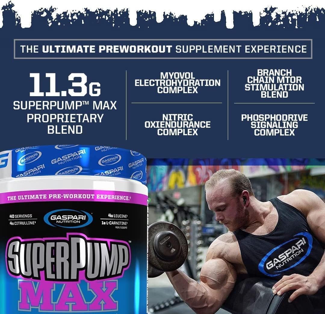 Gaspari Nutrition - SuperPump MAX - The Ultimate Pre Workout Powder, Sustained Energy Preworkout, Nitric Oxide Booster, Muscle Growth, Recovery & Replenishes Electrolytes - 40 Serving (Fruit Punch)