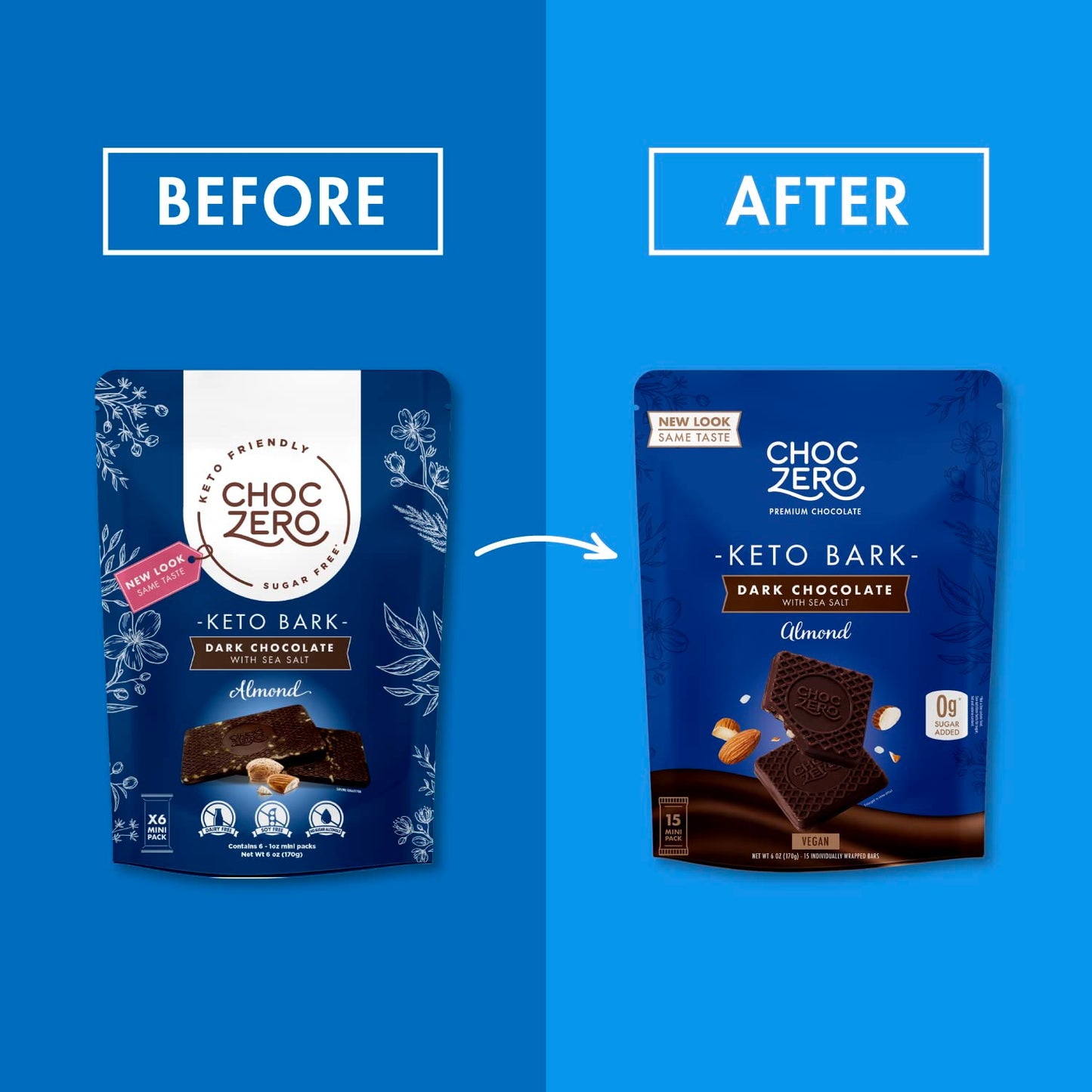 ChocZero Dark Chocolate with Almonds Sea Salt Keto Bark 6 Ounce Pack of 1