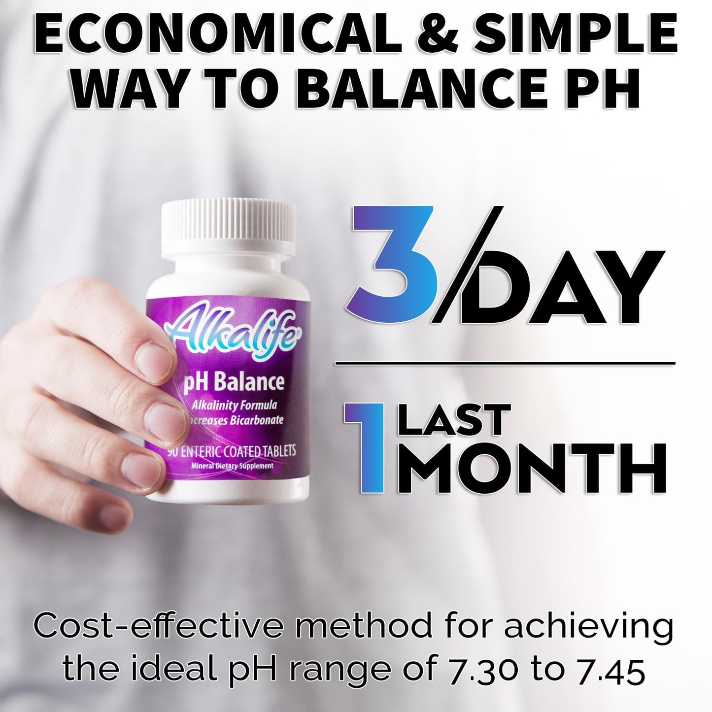 Alkalife pH Balance Pills | The First Patented Alkaline Sodium & Potassium Bicarbonate Supplement | Neutralize Acid, Balance pH, Immune Support, Peak Performance, Detox - 90 Tablets