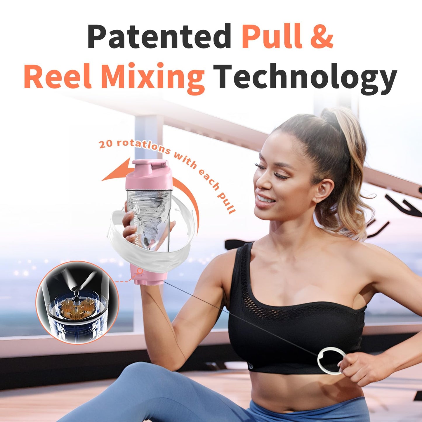 WONDER CORE 22 Oz Protein Shaker Bottle for Protein Shakes and Meal Replacements, Hand Mixing Mechanism, Leak Proof Shaker Cup for Nutrition Pre-Workout Powders, BPA-free, Pink