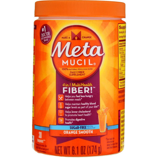 Meta-mucil Multihealth Fiber #1 Doctor Recommended Brand and 100% Natural Psyllium Husk Sugar Free Daily Fiber Supplement of Orange Smooth Fiber Powder and Naturally and Artificially Flavored- 3 Pack