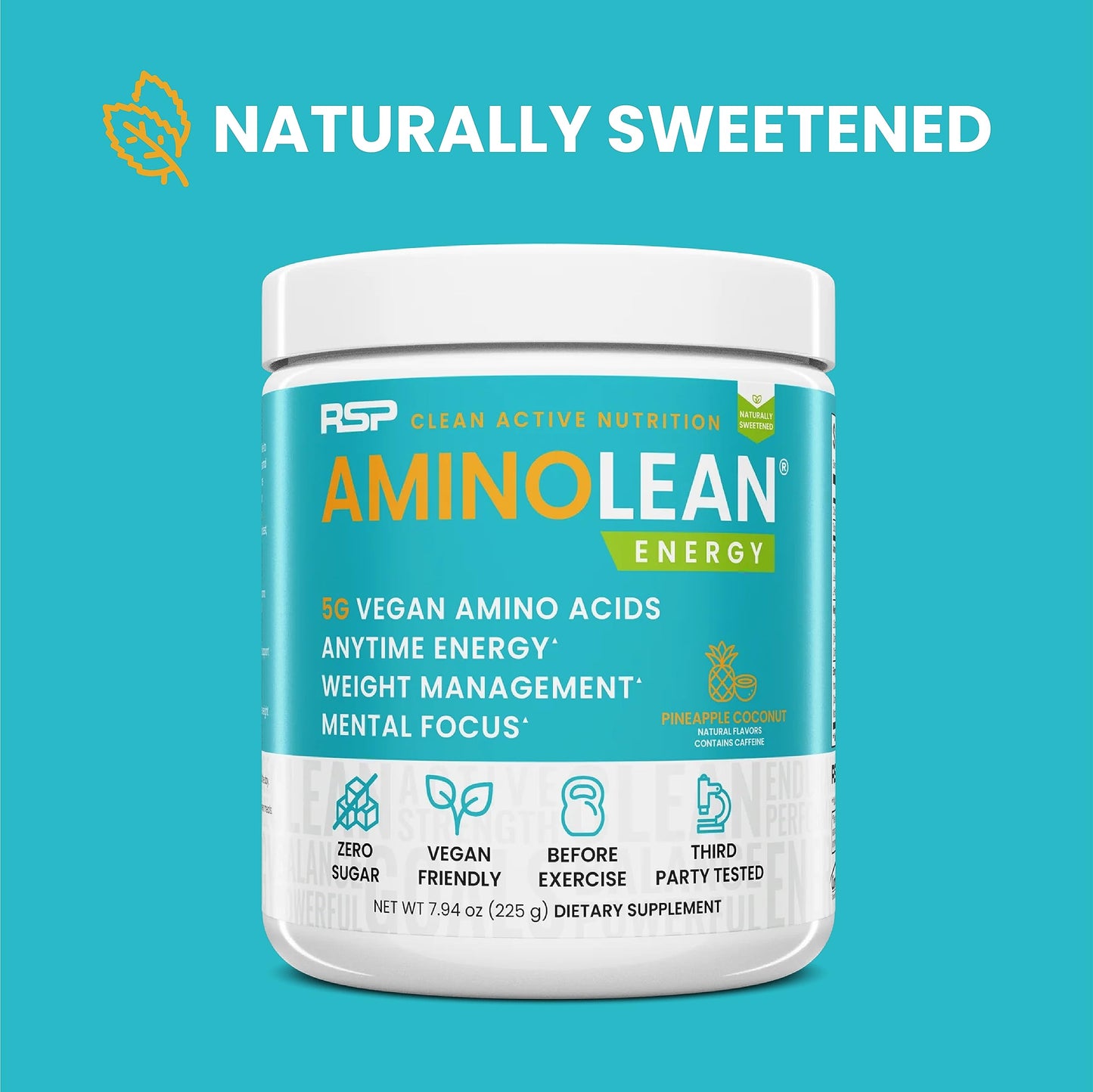 RSP NUTRITION AminoLean Natural Pre Workout Powder, Sucralose Free Amino Energy with No Artificial Dyes, Vegan BCAAs and Weight Management, Pineapple Coconut, 25 Serv