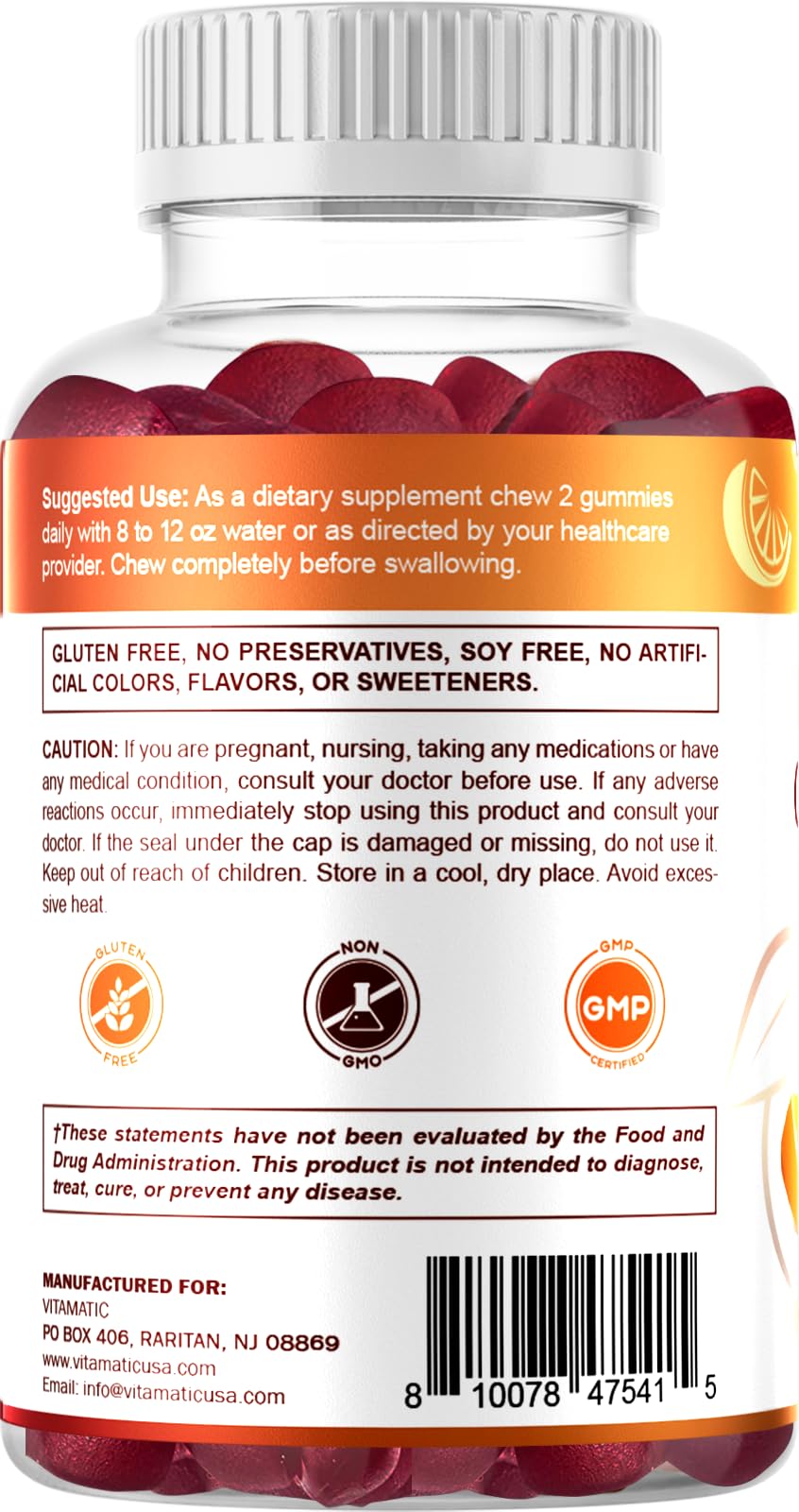Vitamatic 15 Day Cleanse Gummies, Senna, Cascara, Psyllium, Flaxseed, Aloe Vera, Licorice, MCT, Probiotic