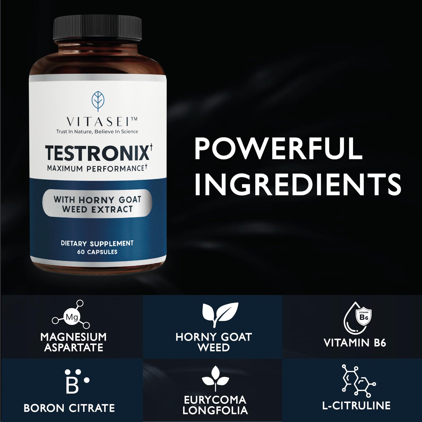 VITASEI Testronix Supplement - Energy and Muscle Supplements for Health - 60 Capsules