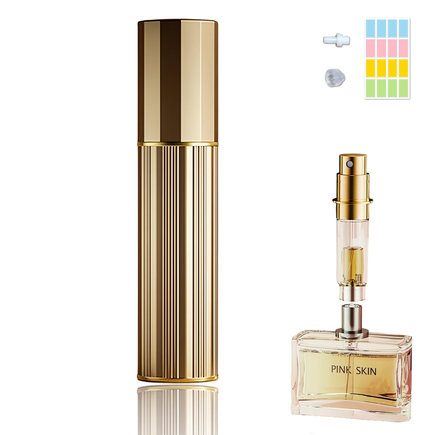 Fiwecos Perfume Travel Refillable Bottle Cologne Portable Atomizer Fragrance Scent Sprayer Pump Fill from Bottom Mini Pocket Size 5ml for Travel Essentials & Best Gift (Shining Gold)