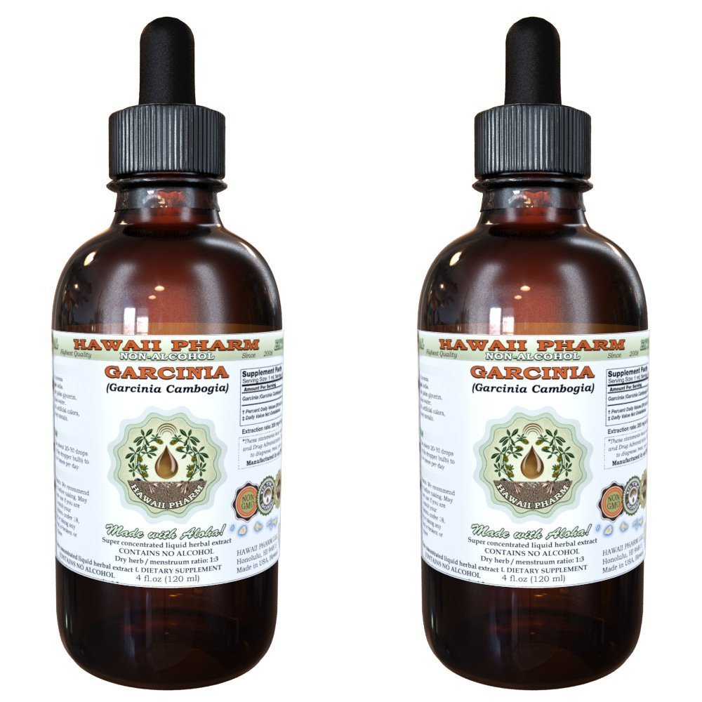 Pure Garcinia Alcohol-Free Liquid Extract, Organic Garcinia (Garcinia cambogia) Dried Fruit Glycerite Hawaii Pharm Natural Herbal Supplementt 2x2 fl.oz