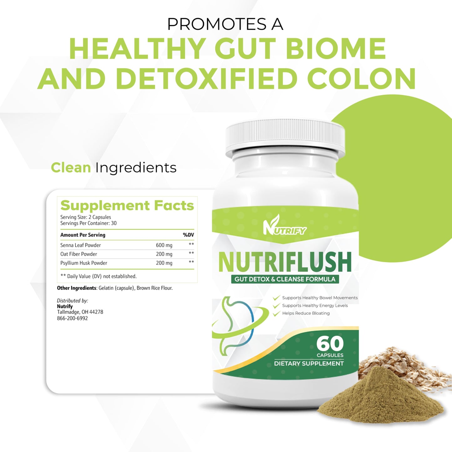 NutriFlush - Powerful Colon Support & Gut Cleanse Formula, High Absorption, GMO Free, Made in USA