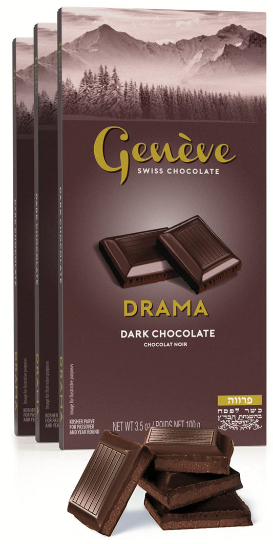 Geneve Real Swiss Vegan Dark Chocolate Drama 35oz 3 Pack  Dairy Free  Rich  Creamy  For Desserts Coffe Baking Icing etc  Kosher Including Passover