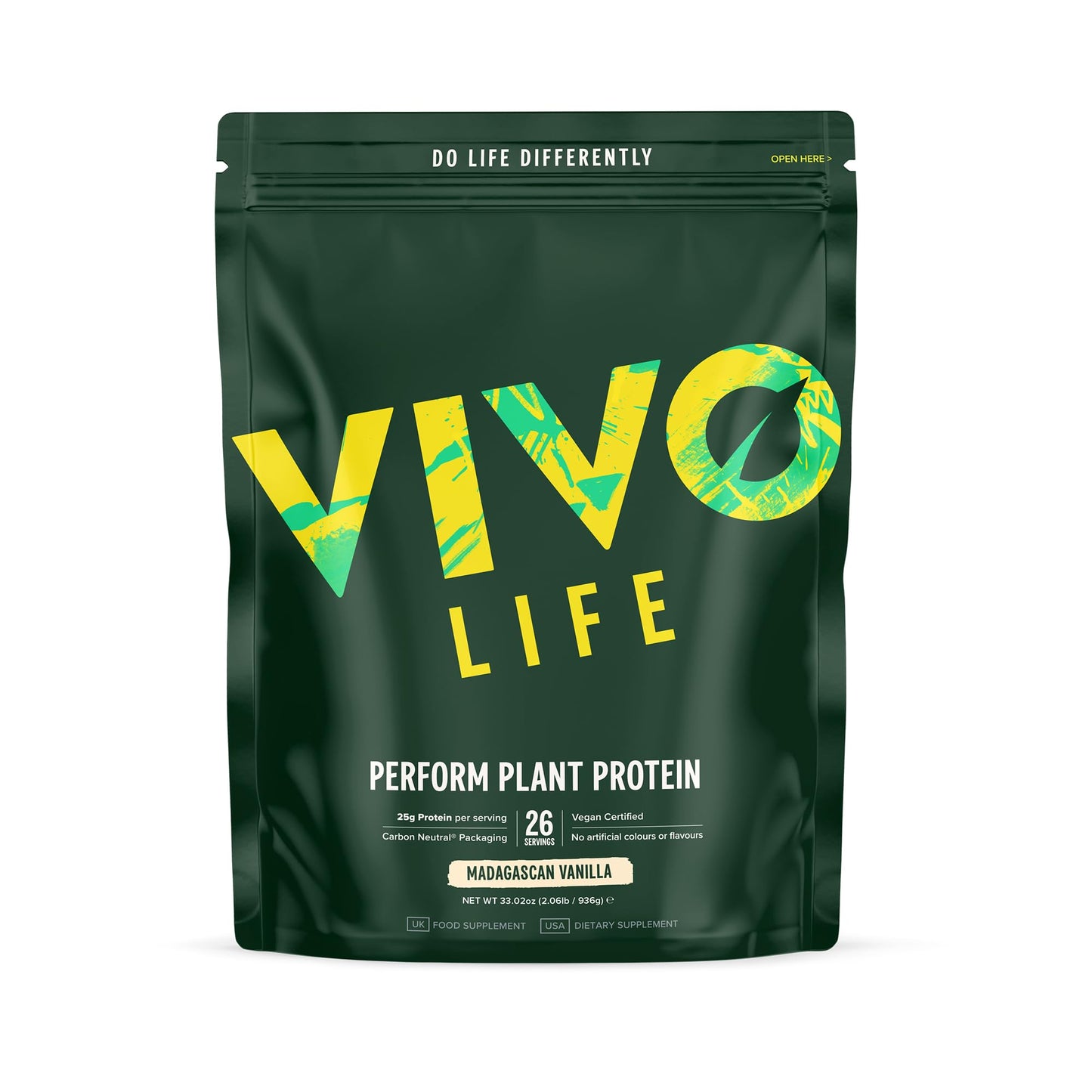 VIVO Life Perform - Raw Vegan Madagascan Vanilla Protein Powder | Pea & Hemp Protein Blend with BCAA | Gluten & Soy Free Protein Shake (33 oz)