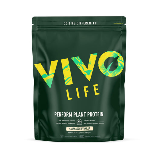 VIVO Life Perform - Raw Vegan Madagascan Vanilla Protein Powder | Pea & Hemp Protein Blend with BCAA | Gluten & Soy Free Protein Shake (33 oz)