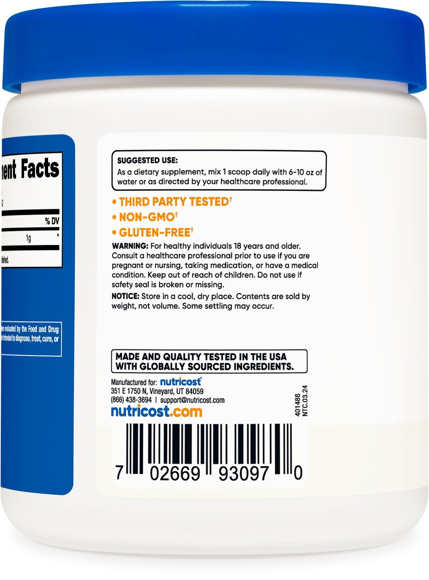 Nutricost Acetyl L-Carnitine (ALCAR) 250 Grams Powder - 1G Per Serving - 250 Servings