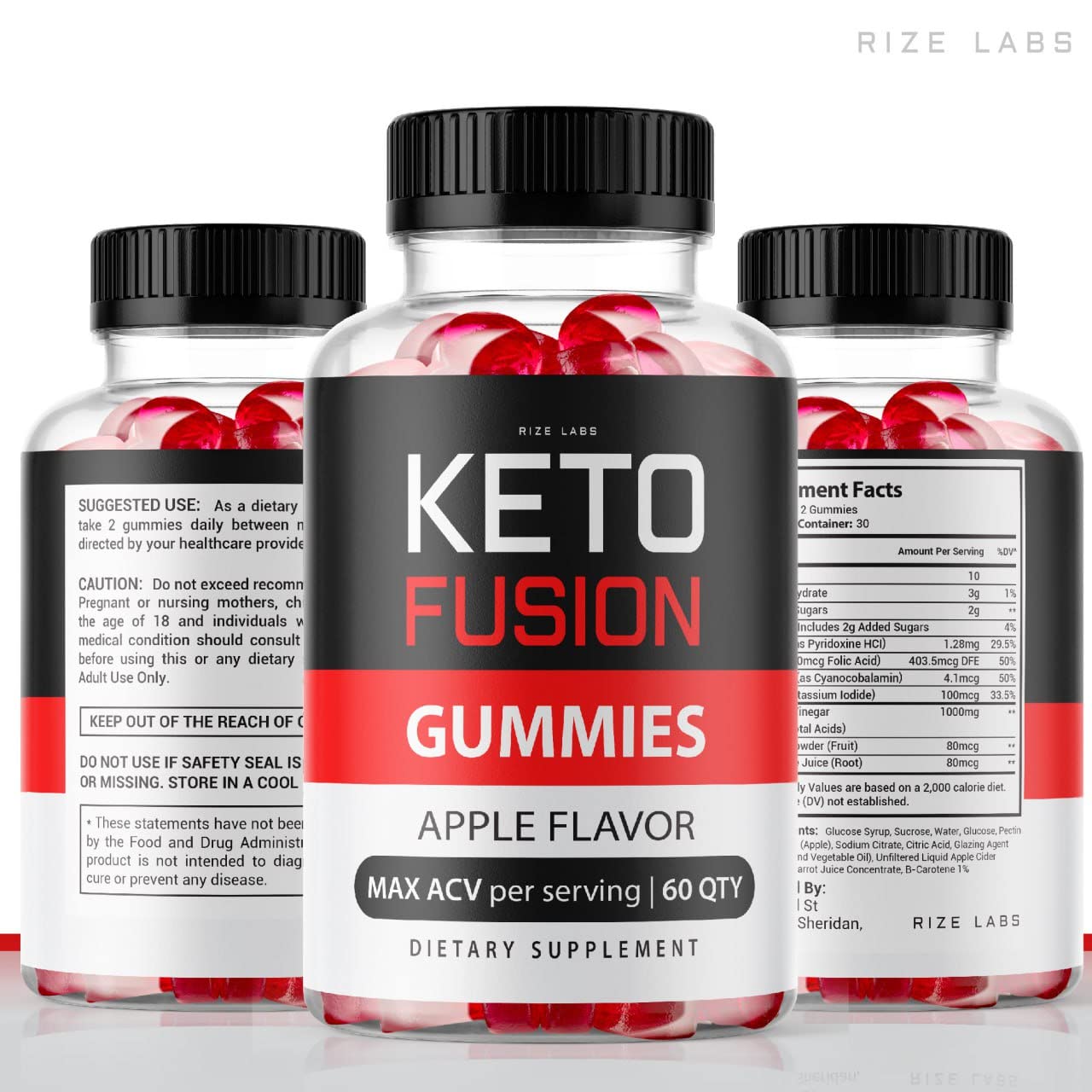 rize labs - Keto Fusion ACV Gummies for Weight Loss, Advanced Formula Supplement, Not Sugar Free, Apple Cider Vinegar Gummies (60 Gummies)