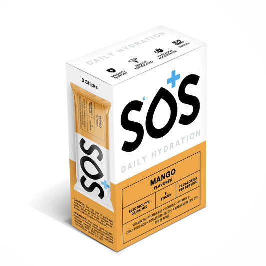 SOS Hydration Electrolyte Powder Packets, Mango Flavor, 8 Stick Packs - Low-Calorie, Rapid Rehydration, Made in USA, Keto & Vegan Friendly